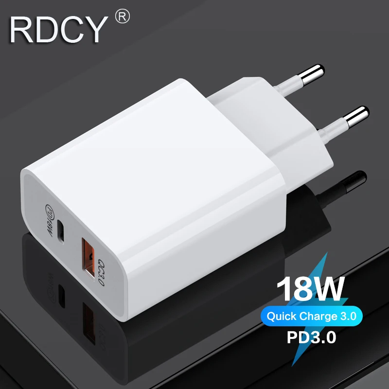 RDCY 18 Вт PD зарядное устройство 3 0 Dual Port Quick Charge мобильный телефон для iPhone Samsung xiaomi QC