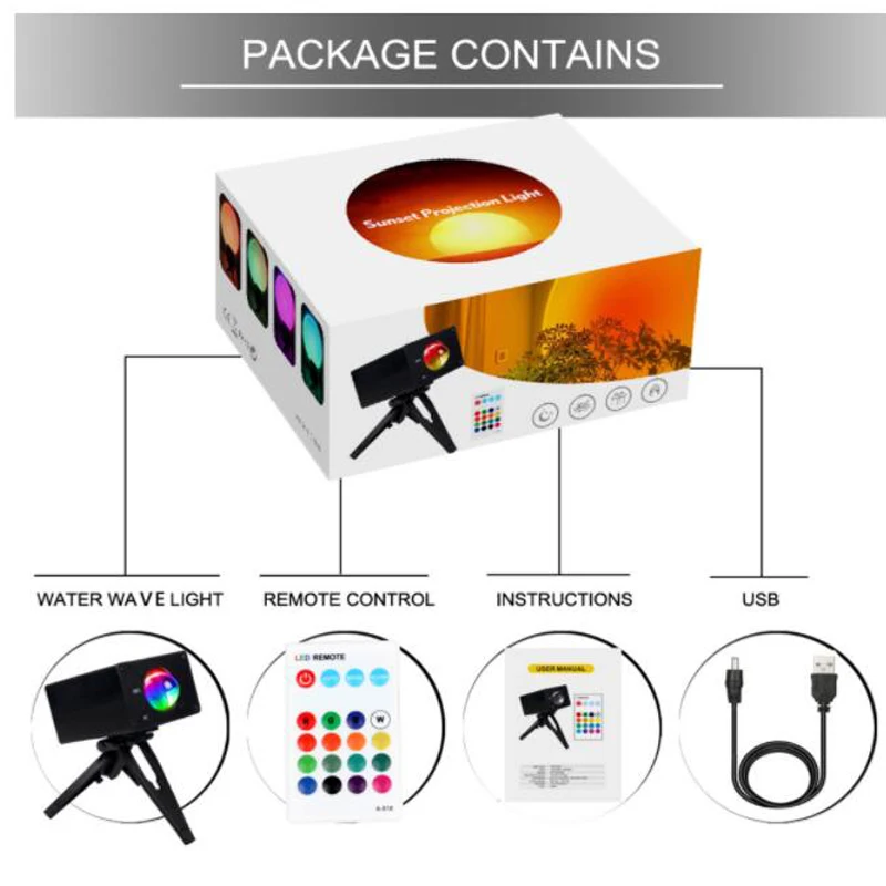 

16 Coloful Led Night Light USB Rainbow Sunset Red Projector Atmosphere Lamp For Home Background Wall Decoration Colorful Lamp