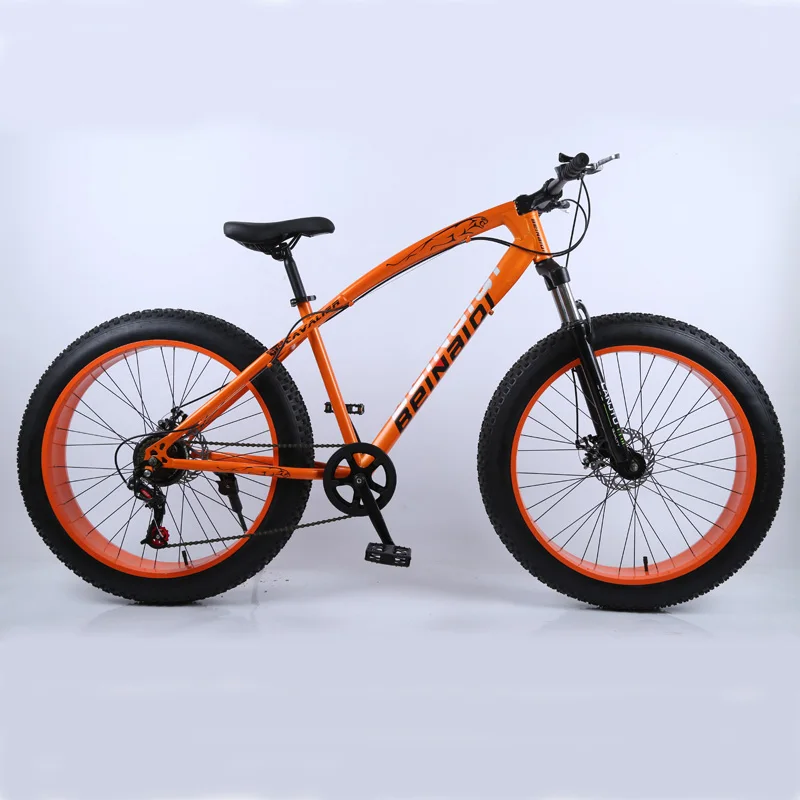 Orange 4,0 fat bike 24 и 26 дюймов горный велосипед 7 Переменная скорость Снег велосипед амортизирующий пляж велосипед большая шина горный велосипед - Цвет: Orange