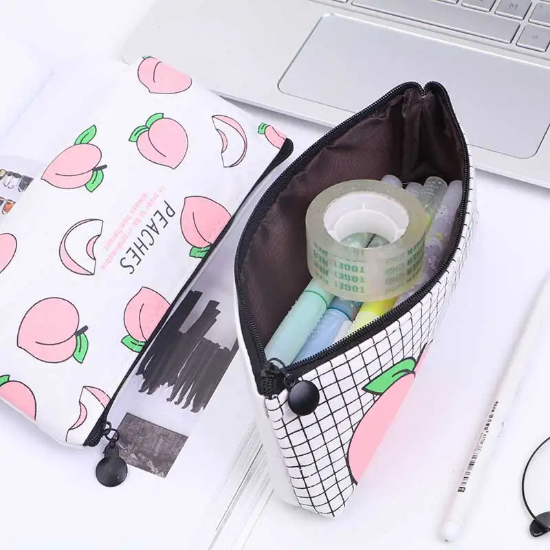 Kawaii розовый персик фрукты Холст Карандаш Чехол подарок Хэлло Китти школьный