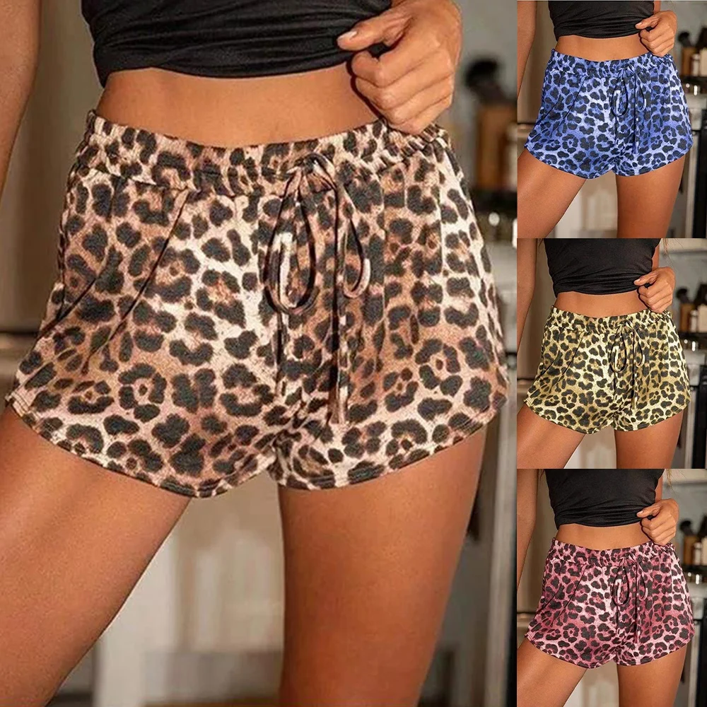 

2021 Summer Leopard Print Beach Shorts Women Fashion Drawstring Sport Biker Casual Summer Activewear Female Streetwear Short D30