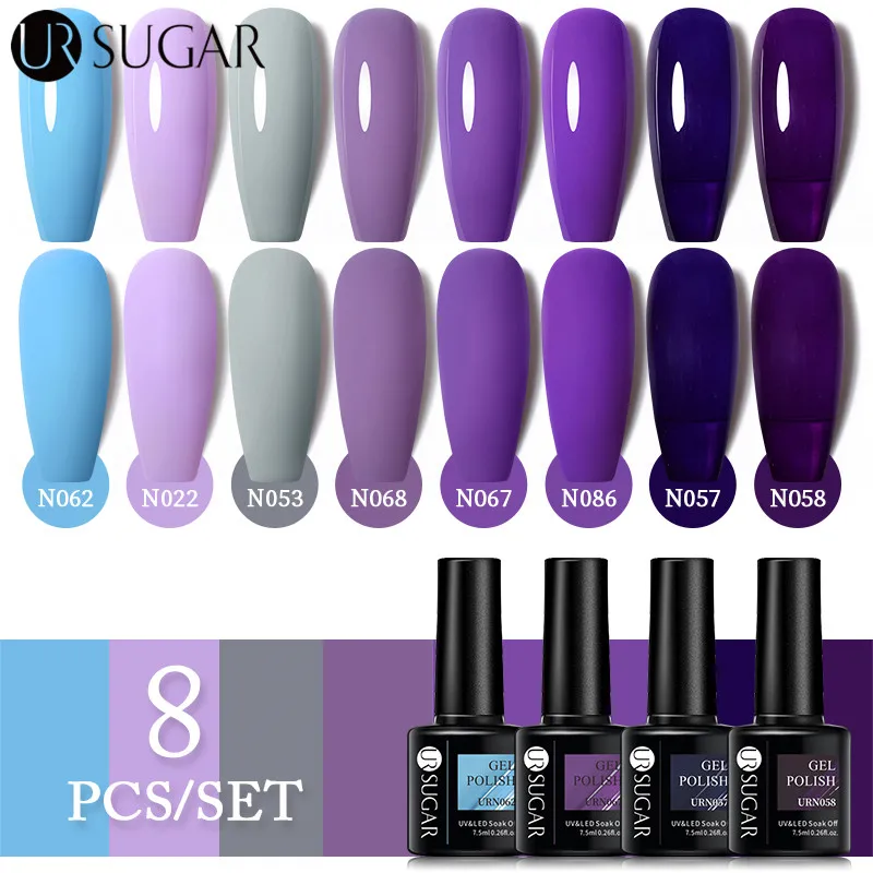 UR SUGAR Gel Polish Set Purple Nude Soak Off UV Gel Varnishes Gel Nail Polish For Manicure Need Cured Base Top Nail Kit