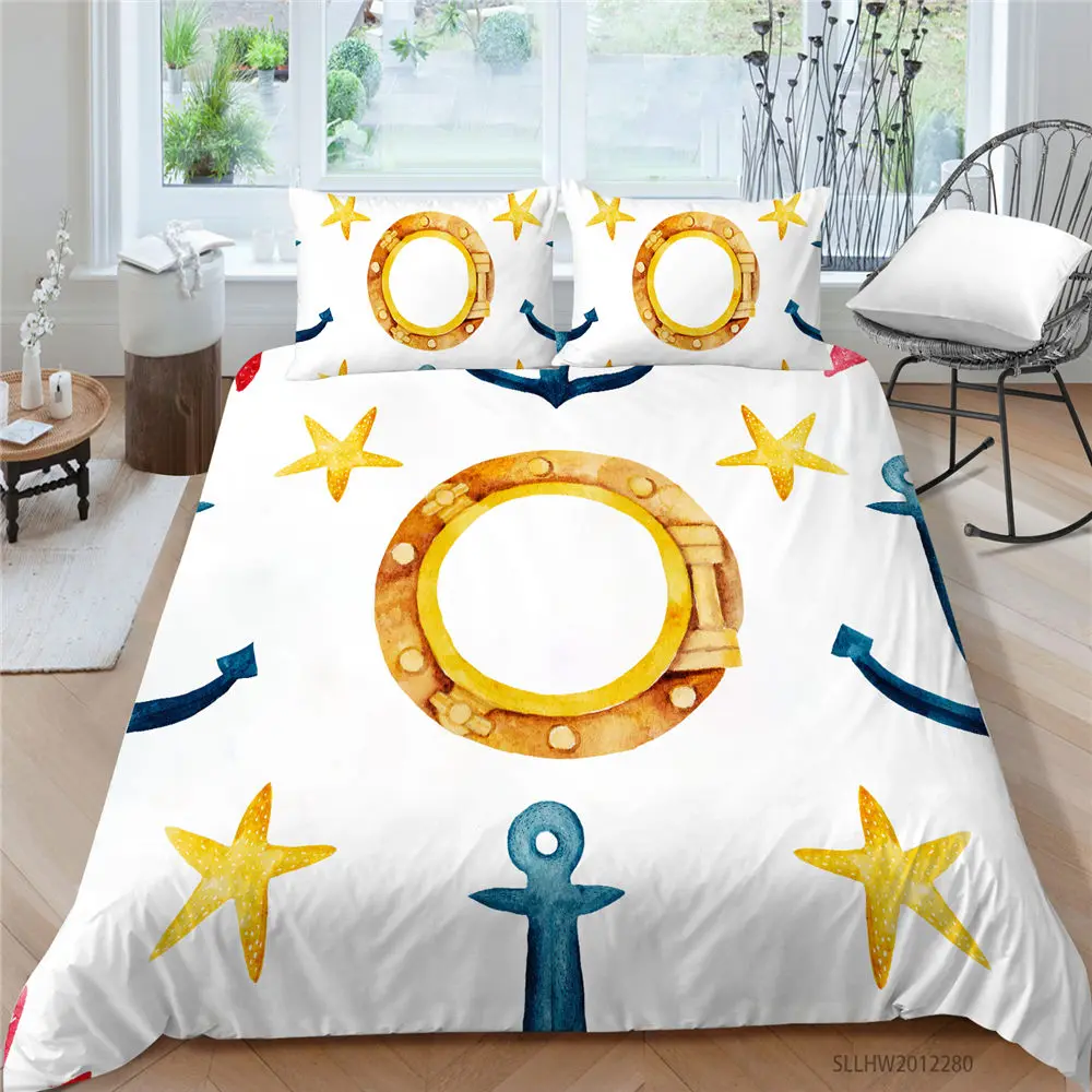 

Starfish Bed Set Cartoon Simple Artistic Duvet Cover White Queen Single Twin Full King Double Window Bedding Set Anchor
