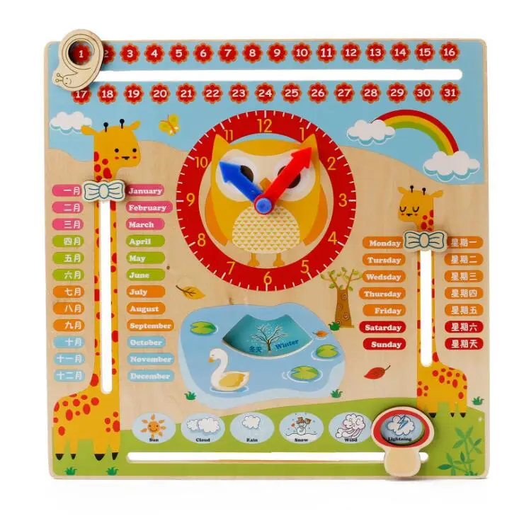 Монтессори Деревянные игрушки для малышей сезон погоды календарь часы познание