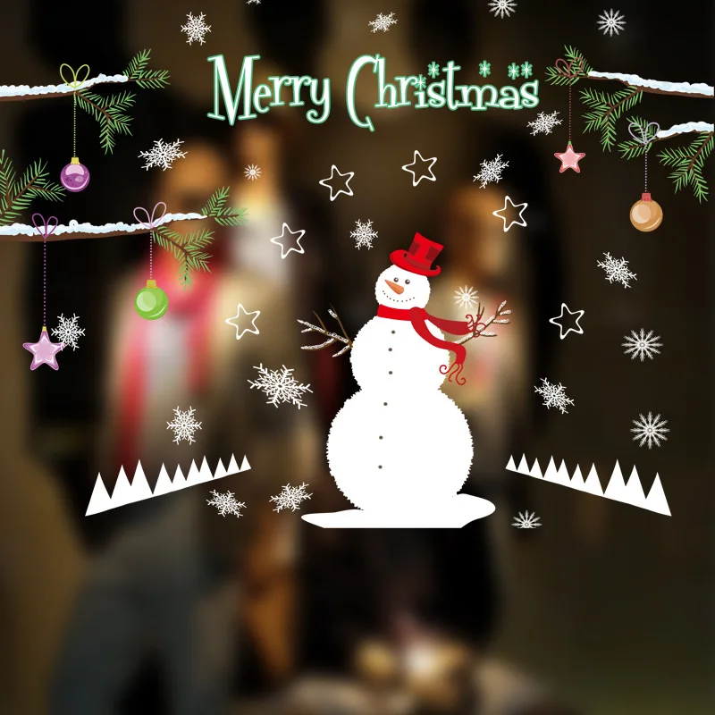 

New Christmas Snowman Wall Stickers Holiday Celebration Decoration Stickers Shop Doors and Windows Glass Stickers