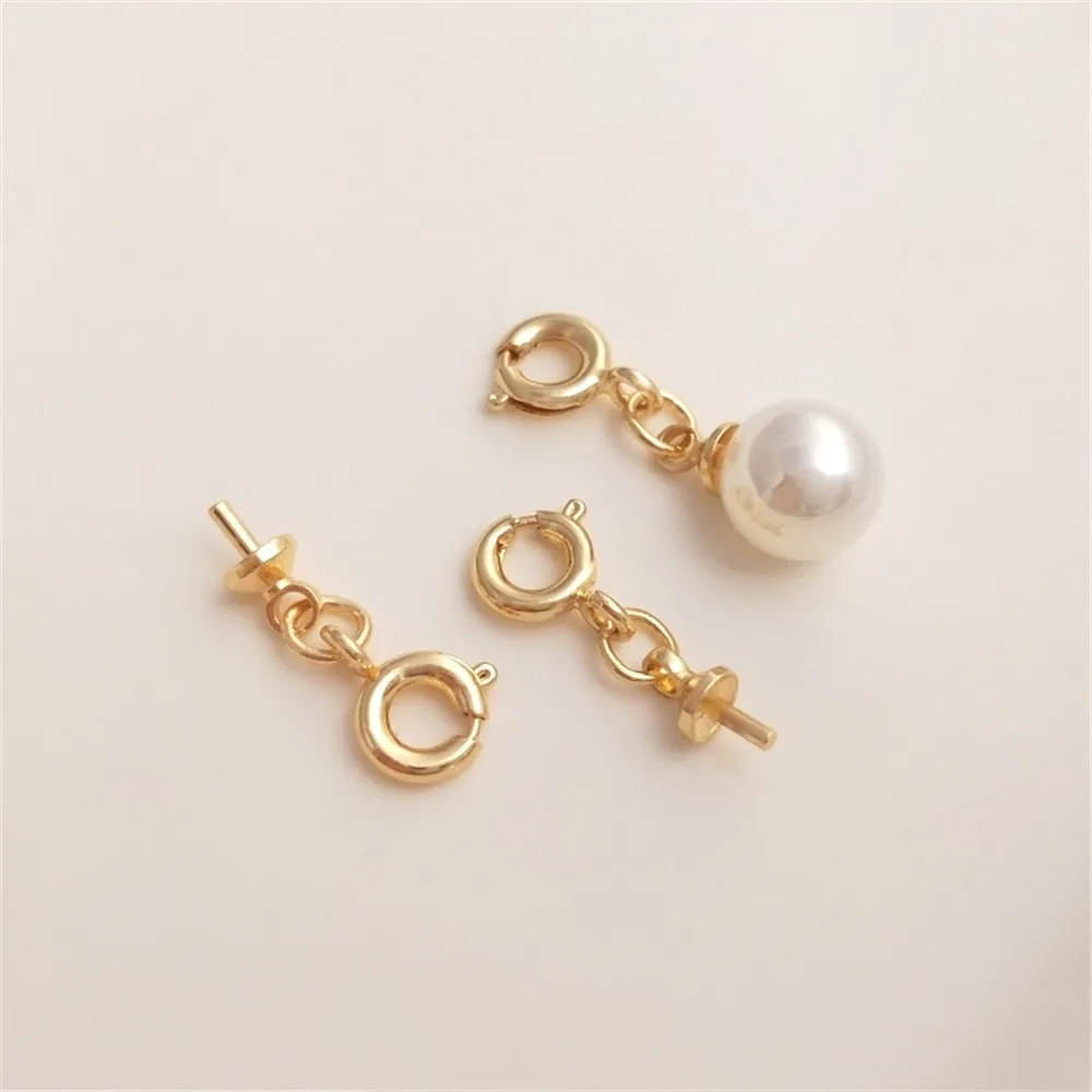 

14K Gold Filled All-purpose clasp Spring clasp Crystal pearl half hole bead holder pendant clasp Diy jewelry accessories