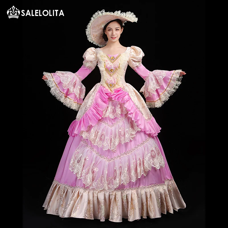 

Brand Pink Rococo Marie Antoinette Dress Christmas Masquerade Fancy Gown Baroque Historical Reenactment Costume For Women