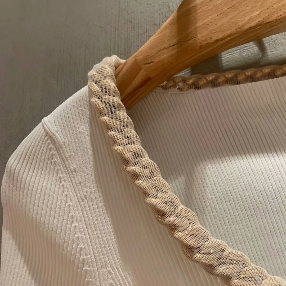 

2020 Autumn and Winter New Socialite Style Metal Chain Modified Knitted Slimming Long Sleeves Shirt Fashion