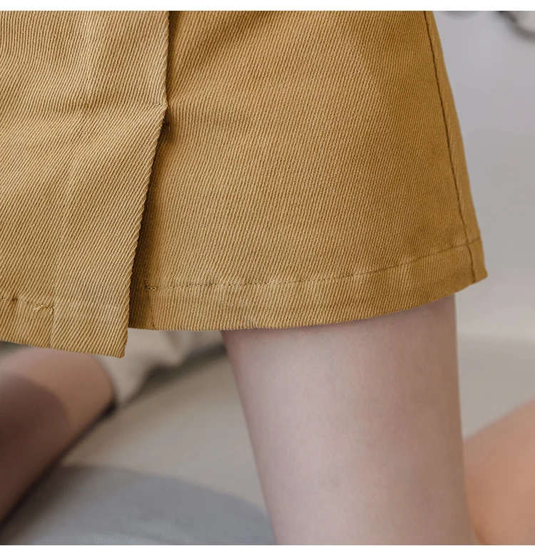 Trytree Autumn Women Casual Empire Short Skirt 5 Colour A-line Fashion Elegant Pockets Button Belt Mini Office Lady Short Skirt
