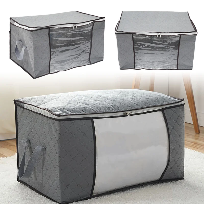 

Folding Storage Box Non Woven Fabric Collecting Case with Zipper Window Organizer for Bedding Pillows Quilt Dirty Clothes Toys