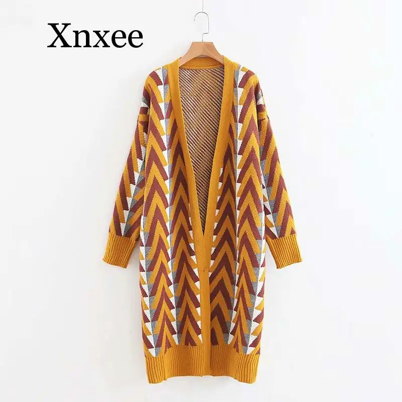 

Women Long Sweater Cardigans 2020 Autumn Winter Long Sweater Jacket Geometric Knit Cardigans Long Overcoat winter coat woman