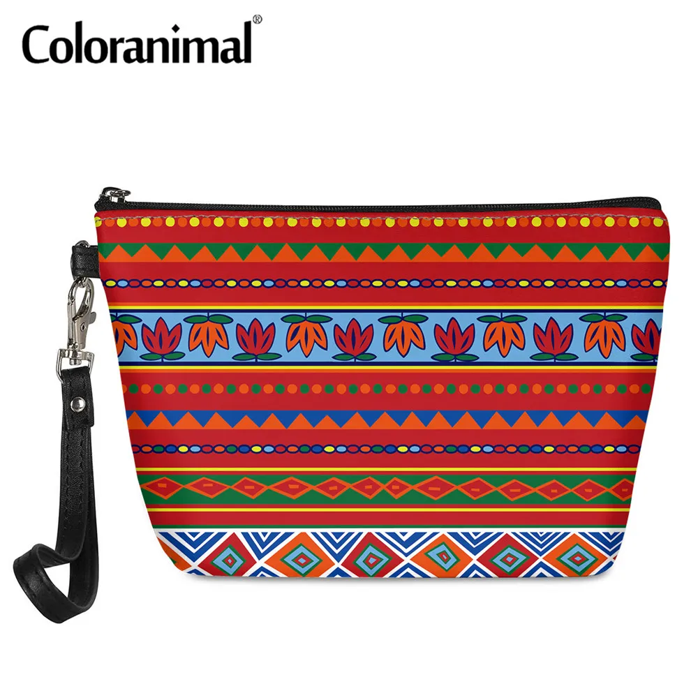 

Coloranimal African Tribal Pattern Ladies Storage Cosmetic Case Hot Sale 2020 PU Leather Make up Bag Travel Wash Pouch Bolsa Hot