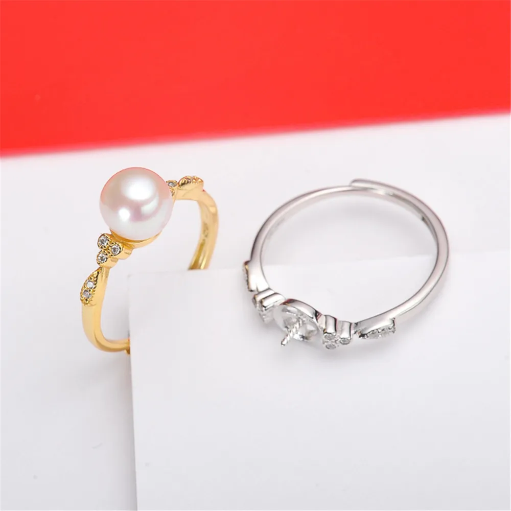 

Classic Rings Resizable Design Rings Base 925 Silver Pearl Rings Settings Women DIY Pearl Rings Accessory No Pearl