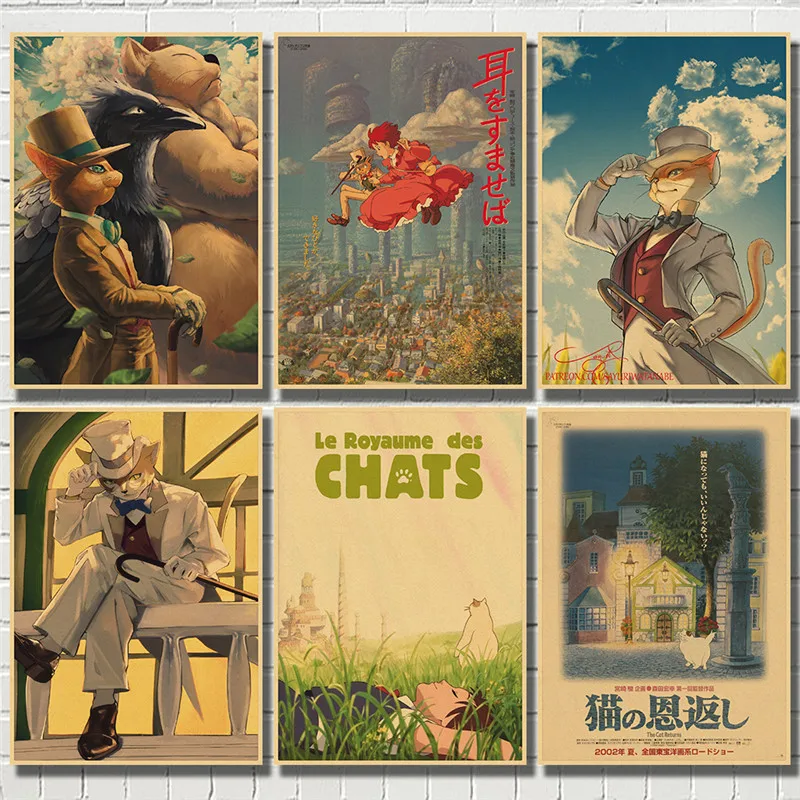 

Классический постер из крафт-бумаги в стиле аниме «Кот возвращает», домашний декор для бара, наклейка на стену