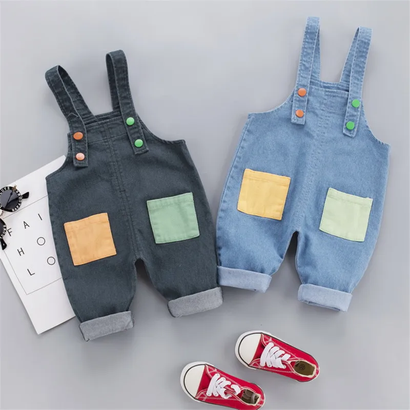 

New 2021 baby boys and girls' suspenders children's pants baby boys' jeans baby boys' casual pants solid one-piece pants 1234 ye