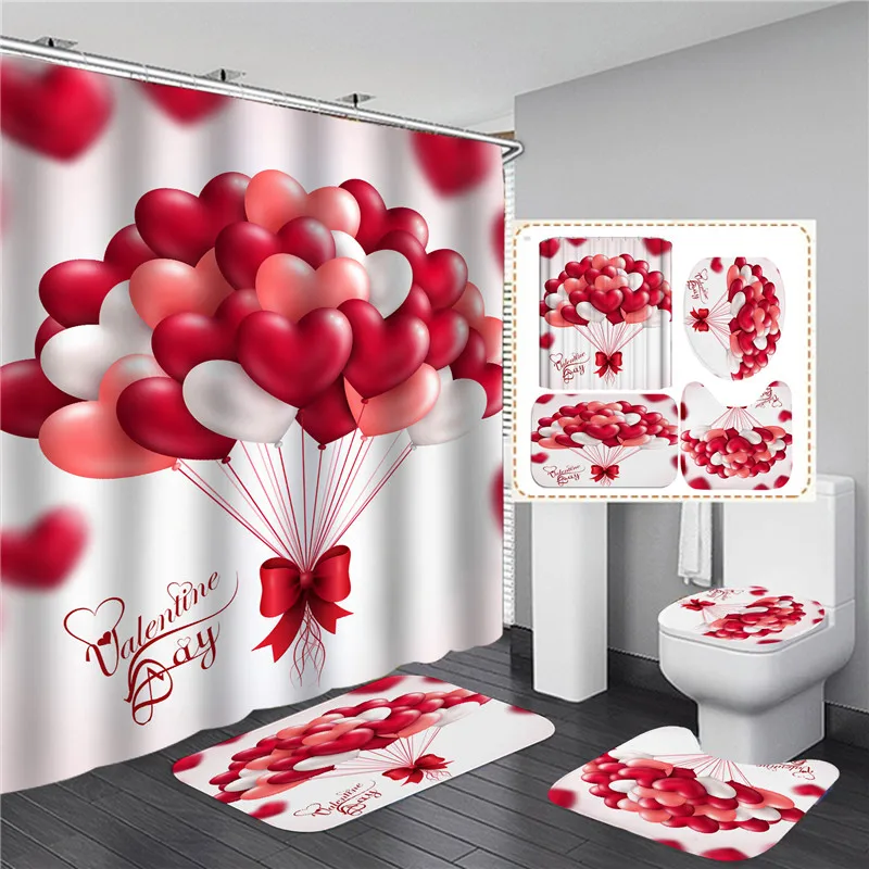 love heart valentines day shower curtains bathroom rugs sets red rose flowers home hotel decor toilet lid mat floor door carpet free global shipping