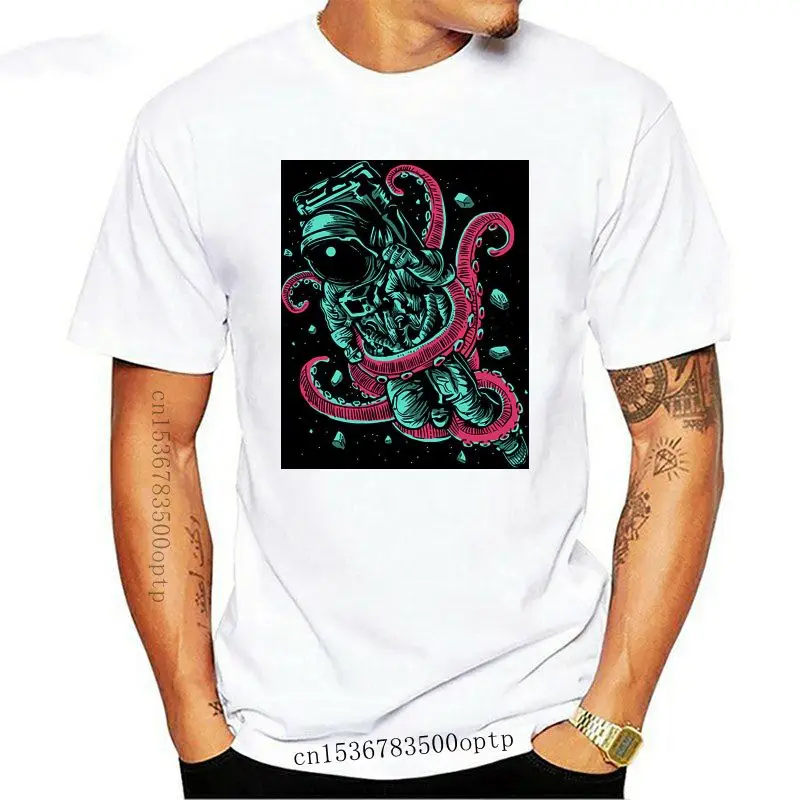

Men's Fashion Casual Short-sleeved T-shirt Astronaut Octopus Mashup Horror T Shirt Mens Funny Tshirts