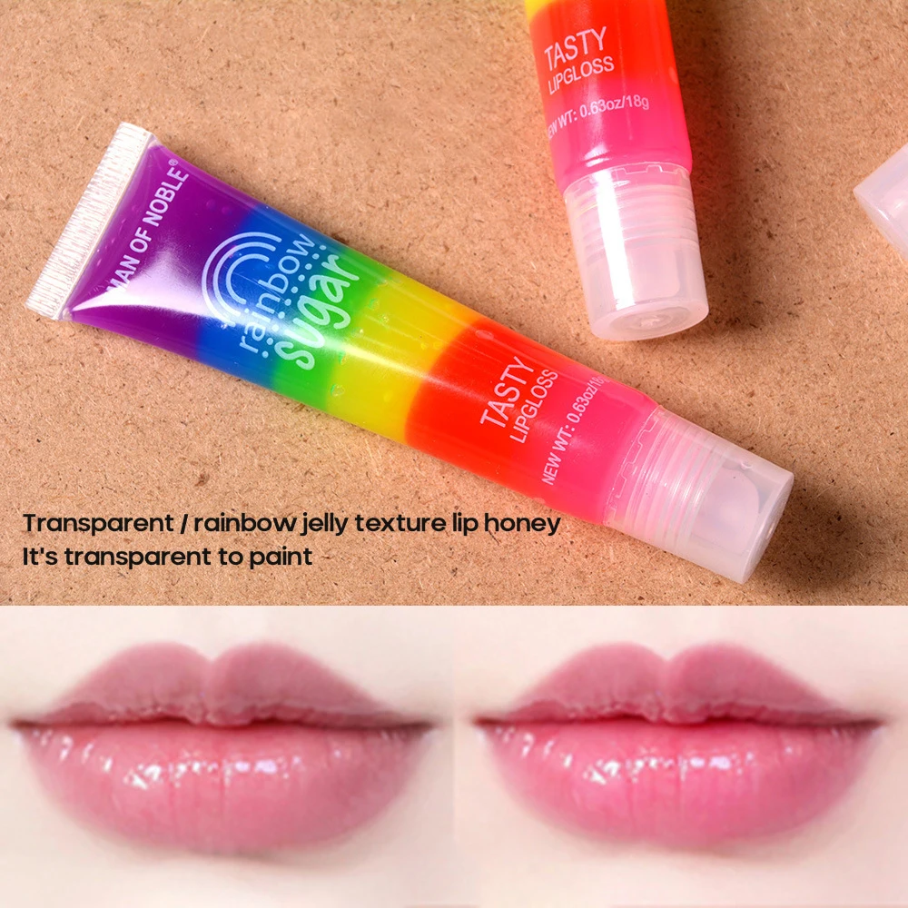 

Rainbow Sugar Tasty Lip Gloss Transparent Scented Lip Gloss Clear Fruit Lip Balm Liquid Lipstick Moisturizing Plumper Lip Oil