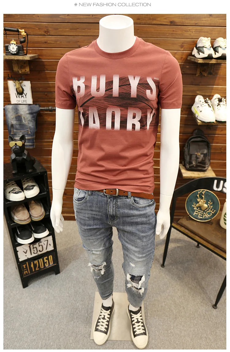 

2021 new summer short-sleeved T-shirt men's half-sleeved shirt half-sleeved trend fashion printing round neck youth shirt