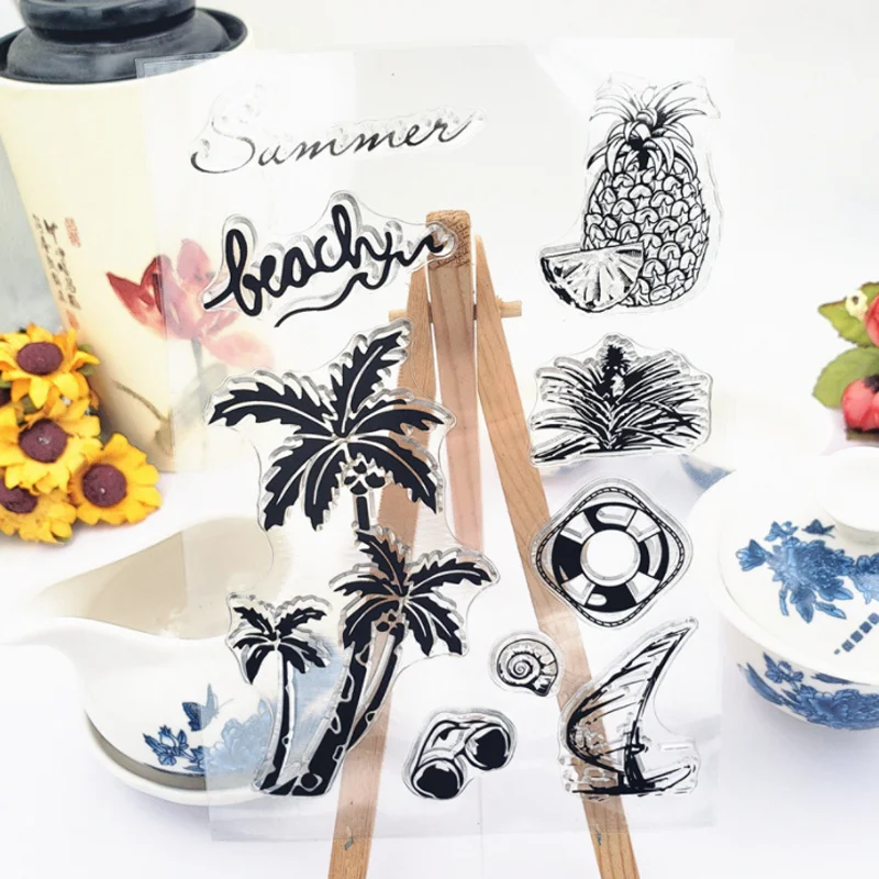 

Kawaii Beach Coconut Tree Transparent Clear Silicone Stamp Seal Scrapbooking Stencil Coloring Decorative Office School Supplies