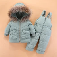 olekid 2021 winter baby boys snowsuit hooded fur collar jacket coat down overalls infant snow suit toddler girl snow wear set