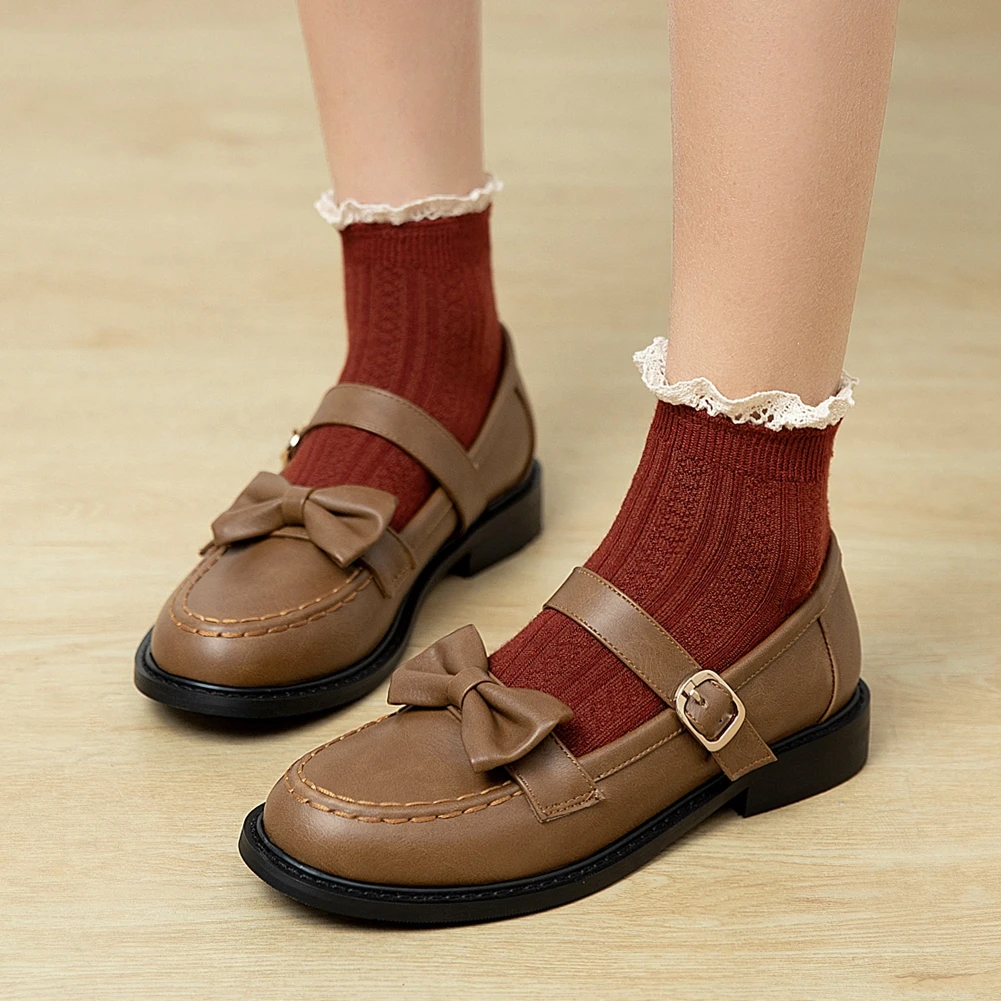 

Female Ankle Straps Flats Square Thick Heels Round Toe Buckle Strap Solid 2021 New Arrivals Hot Sale Woman Mary Jane Flats Shoes