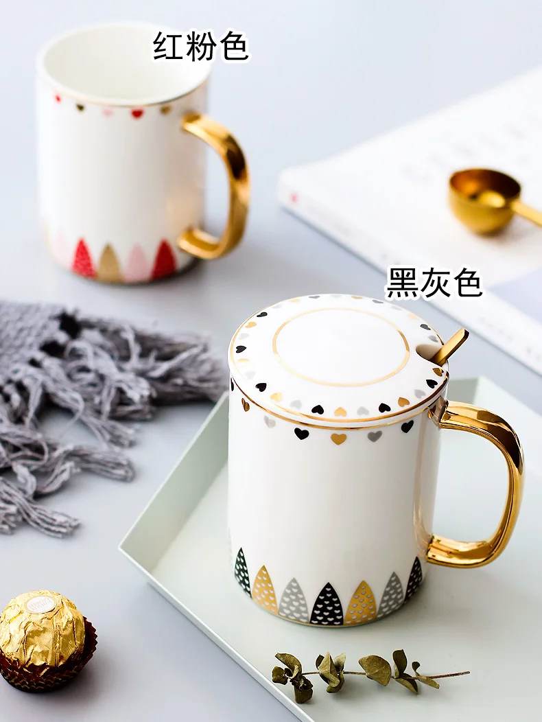 

Stirring Mugs Couple Lid Print Porcelain Cute Creative Cup Luxury Novelty Nordic Style Personalized Travel Ceramic Mug KK60MK