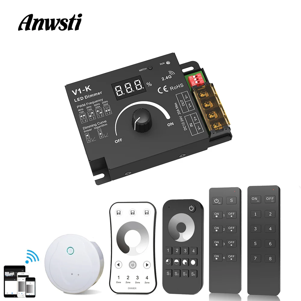12V Rotary LED Dimmer Wifi RF 2.4G Wireless Remote Control DC 24V Smart PWM Knob Dimmer Switch for Single Color LED Strip Light