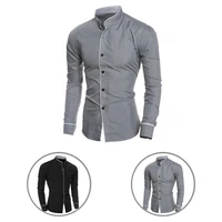 autumn shirt all match stand collar young solid color men shirt spring shirt for daily wear