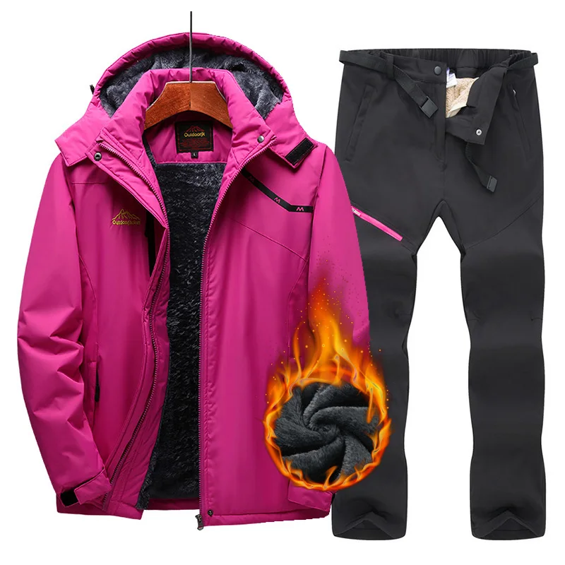 New Women's Ski Suit Warm Windproof Waterproof Fleece Jacket+Pants Outdoor Women's Winter Suit Snow Skiing Snowboard Jacket Sets