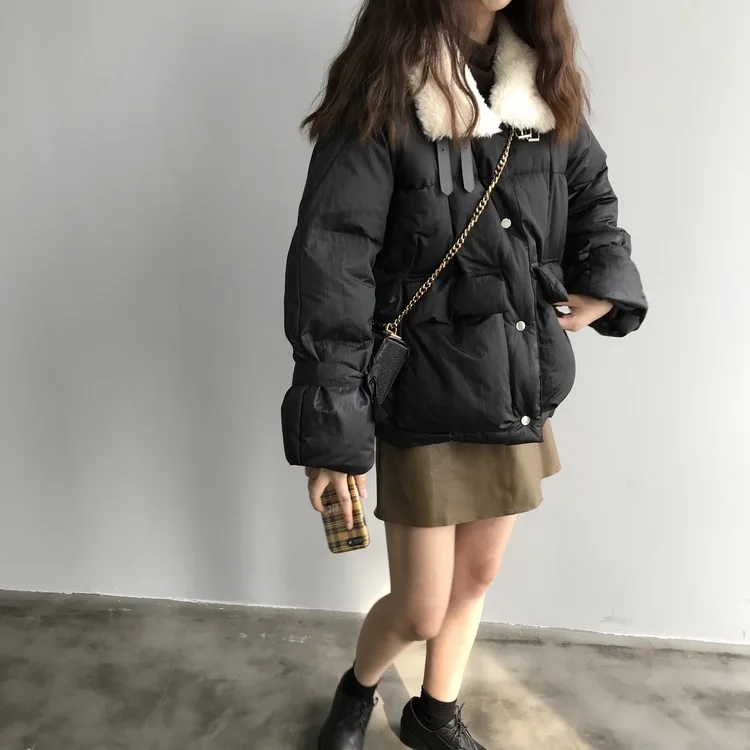 Winter New Thickened Solid Color Short ins Loose Bread Suit cotton-padded jacket Female