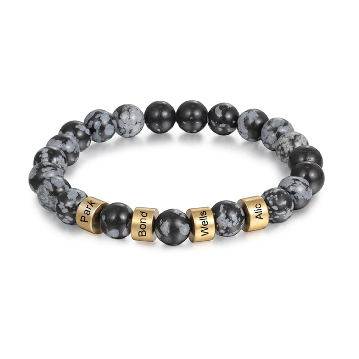 Мужской браслет с гравировкой имени под заказ лава тигровый глаз каменные бусины