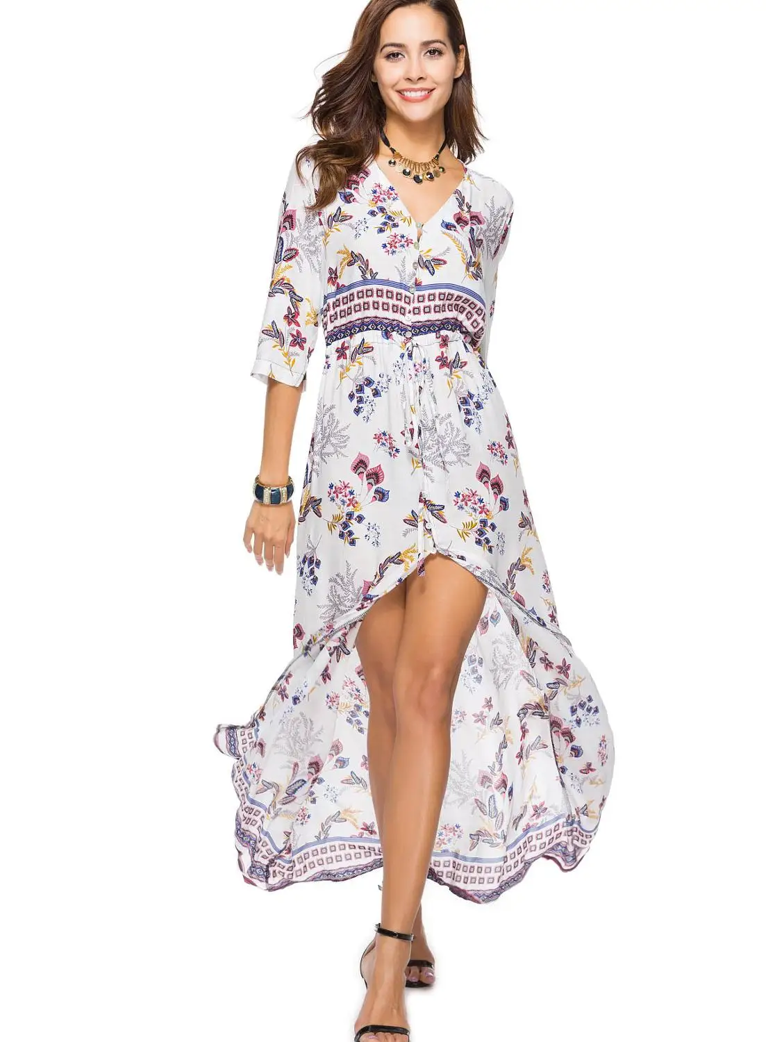 

New Women's Short Sleeve V Neck Slit High Low Wrap Maxi Dress Summer Beach Party Wedding Dress