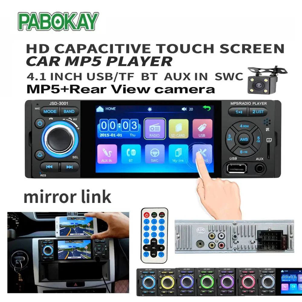 

For 4" Touch Screen Bluetooth Car Radio 1 Din Mirror Link Autoradio Stereo Audio MP5 Video Player USB MP3 TF JSD-3001