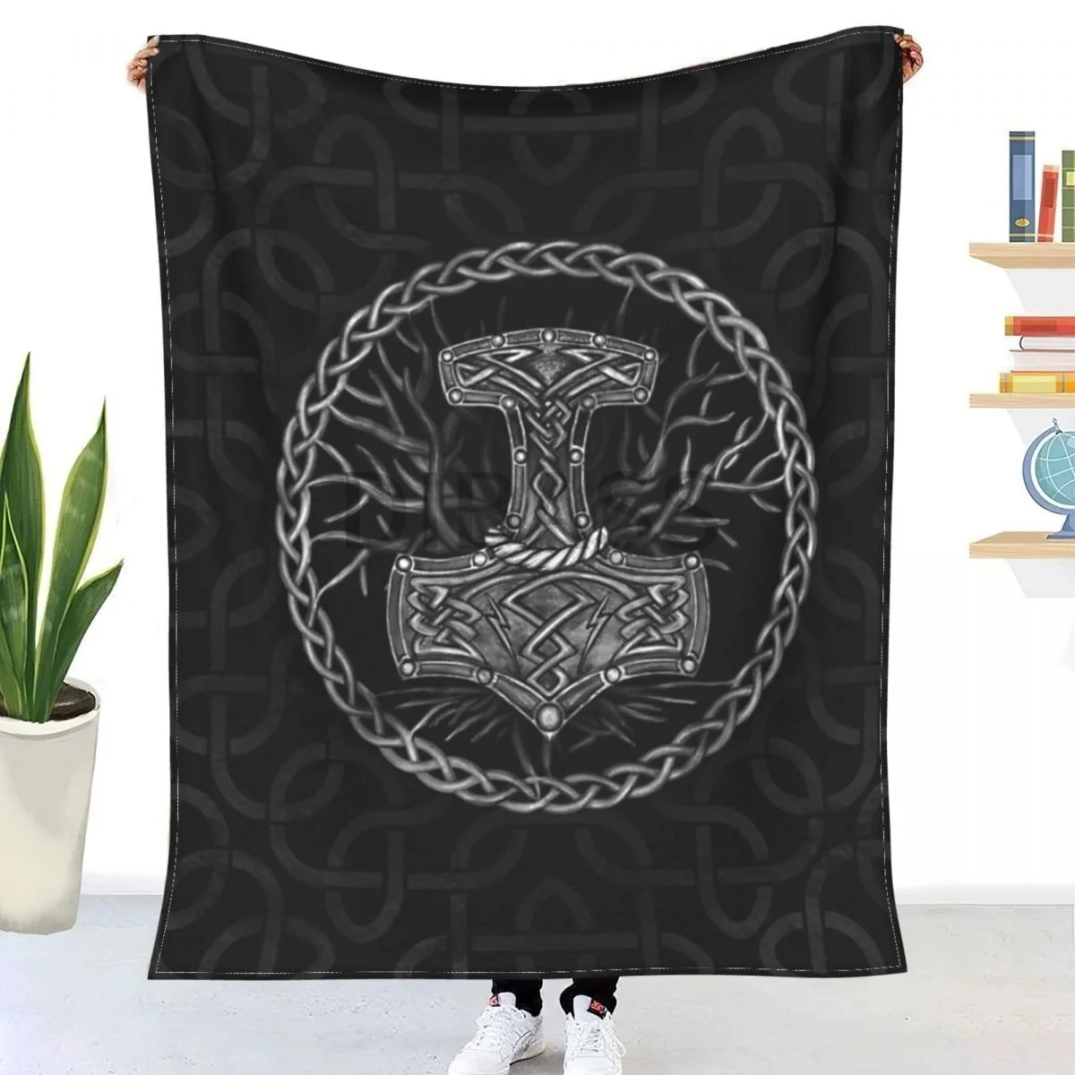 

Mjolnir - The Hammer Of Thor And Tree Of Life Comforter 3D Printed Flannel Throw Blanket