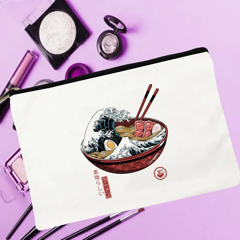 

Women Great Ramen Wave Printed Make up bag Fashion Women Cosmetics Organizer Bag for Travel Colorful Storage Bag for Lady Bag