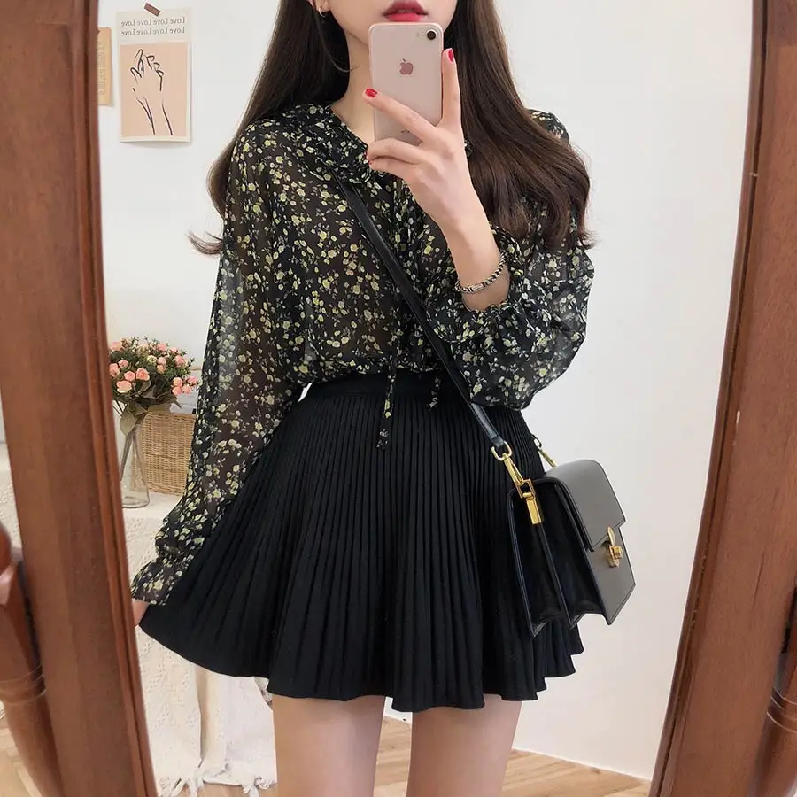 S XL новинка короткая юбка Корейская женская шифоновая с высокой талией для