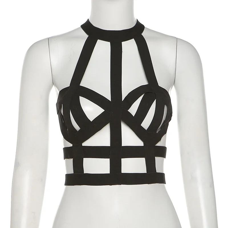 

Off Shoulder Fashion Street Top Women Top Sexy Sleeveless Halter Short Teen Top Straps Hollow Party Bandage Top Shirt