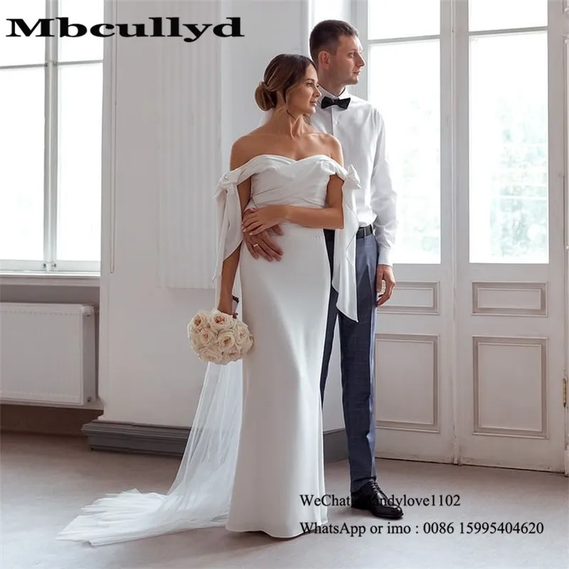 Атласные свадебные платья Mbcullyd с юбкой годе Длинные оборками и открытыми плечами