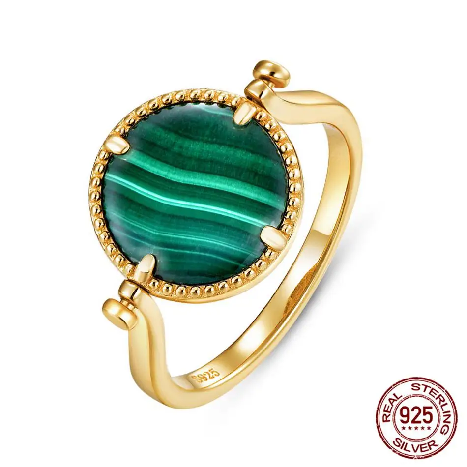 

Rings For Women Solid 925 Sterling Silver Silent Ring Natural Malachite Blue Sands Stone Wear Both Front and Back New 2021