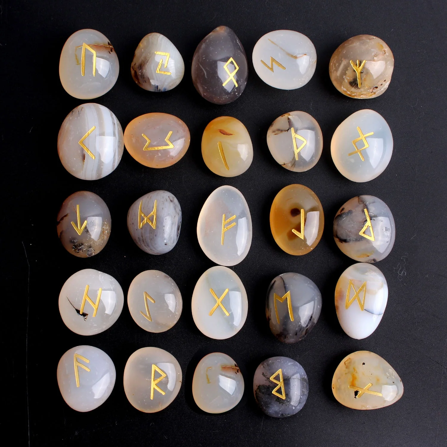 

25Pcs Natural White Aquatic Agate Crystal Rune Divination Runes Stones Fortune-telling Reiki Healing Meditation Gift Collection