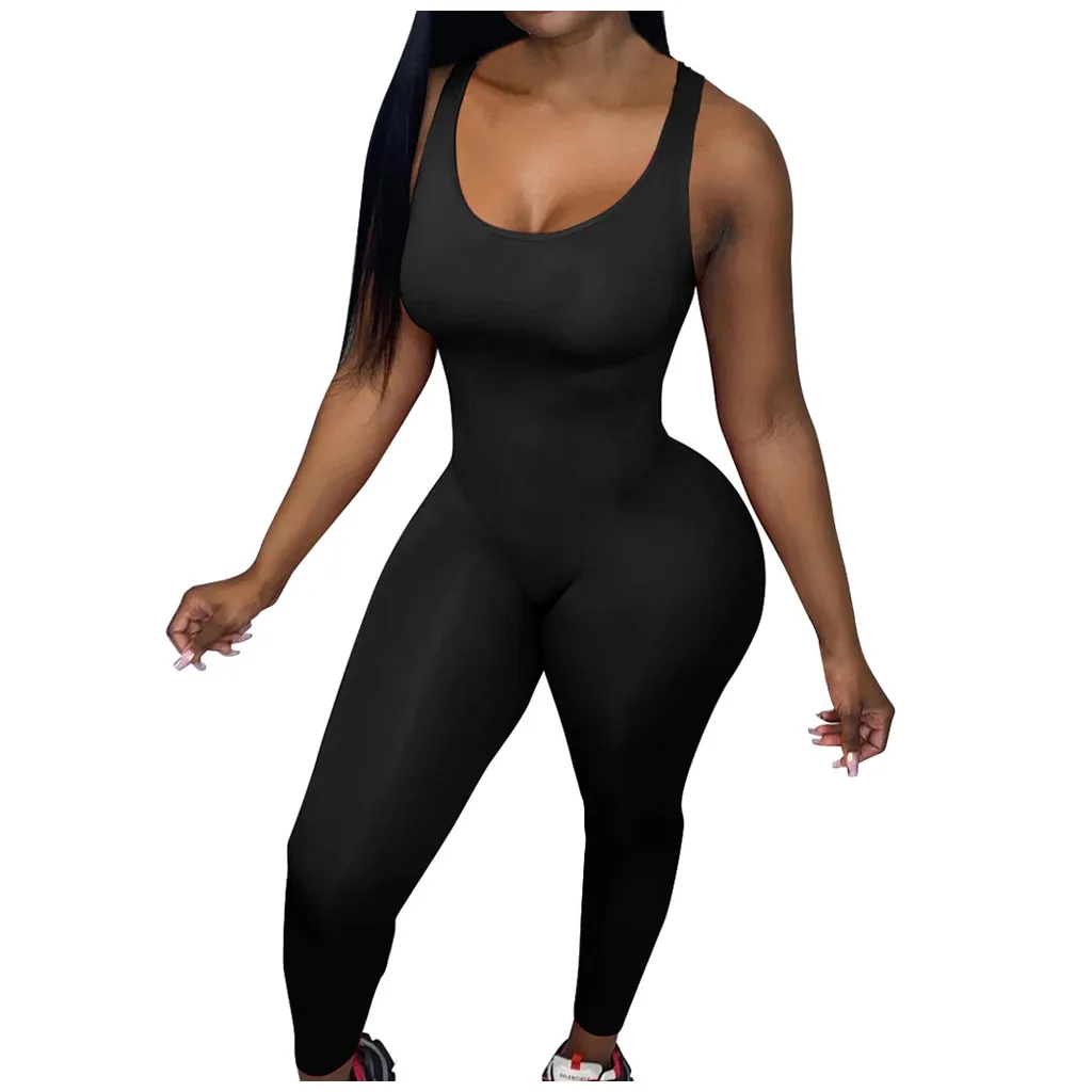 

Fashion Women Jumpsuit vogue Women's Solid O-neck Sleeveless Vest Casual Slim Elastic Jumpsuit One-piece Jumpsuit