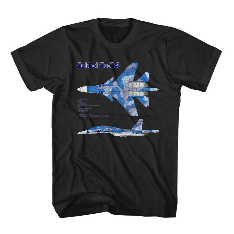 Черная футболка Sukhoi Su 34 Fighter русская авиационная размер S 2Xl|Мужские футболки| |