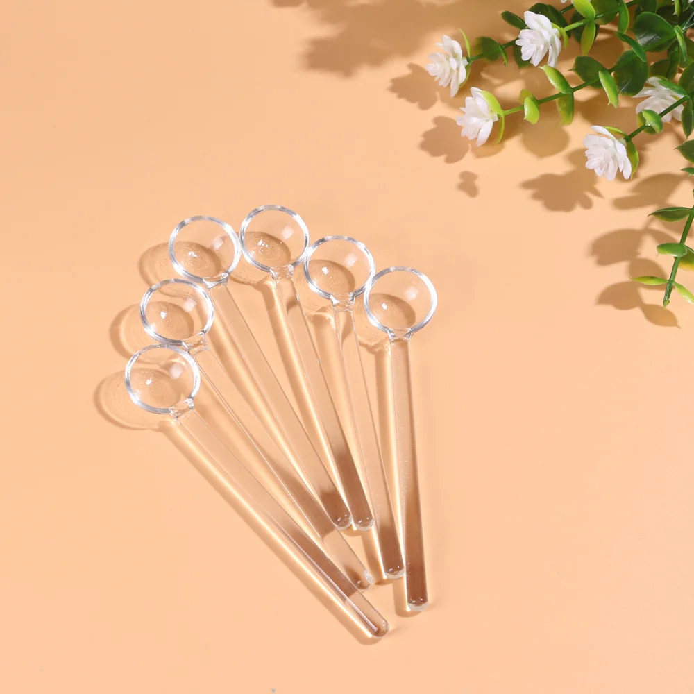

6PCS Long Handle Glass Tea Spoons Tableware Clear Coffee Stirring Spoons Flatware for Home Kitchen