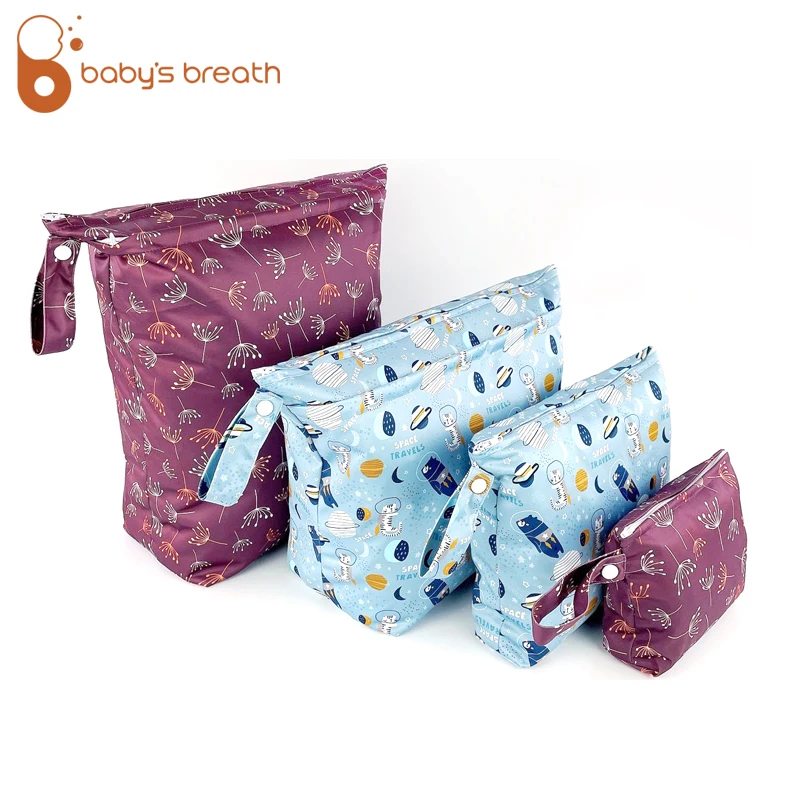 Wet Dry Bags Waterproof Reusable Makeup Bags Wet Bag Printed Pocket Nappy Bags PUL Travel Cosmetic Bag Diaper Bag S M L