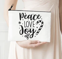 peace love joy makeup bags canvas christmas gifts cosmetic bag anime pencil pouch zipper fashion makeup purse travel size m