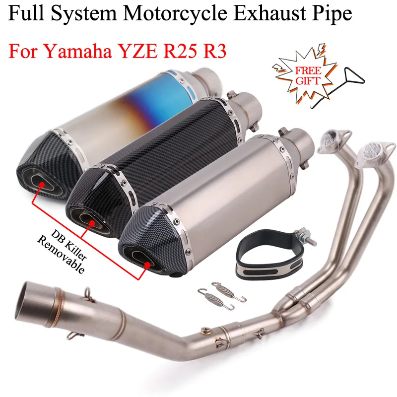 Sistema de Escape completo para motocicleta, tubo de enlace medio delantero modificado DB Killer, silenciador antideslizante de 51mm para Yamaha YZF R25 R3 MT-03