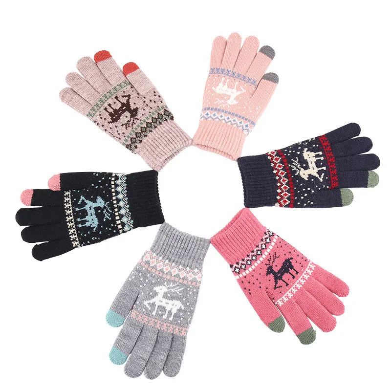 Зимние перчатки женские кашемировые на полный палец плюс бархатные уплотненные