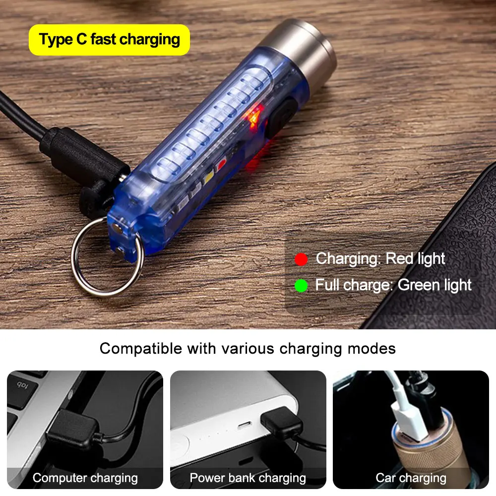 2 шт. фонарь фонарик S11 для ключей с USB-зарядкой IP66 водонепроницаемый супер типа C |