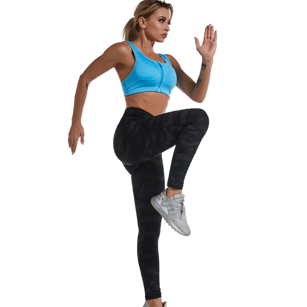 

Women Sports Bra Crop Top Zip Front Push Up Underwear Wire Free Detachable Pads Athletic Vest Workout Running Fitness Bra